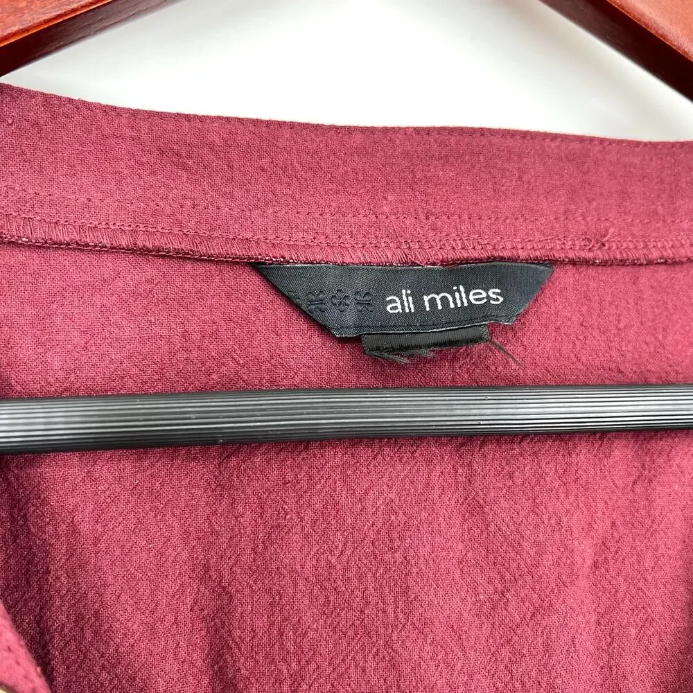 Ali Miles Deep Red Blouse with Embroidered Lace - Picture 2 of 7